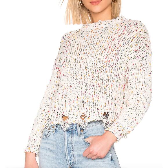 Tularosa Sweater Womens X Small Cream Confetti Distressed Chenille Knit Pom Pom - Picture 1 of 11